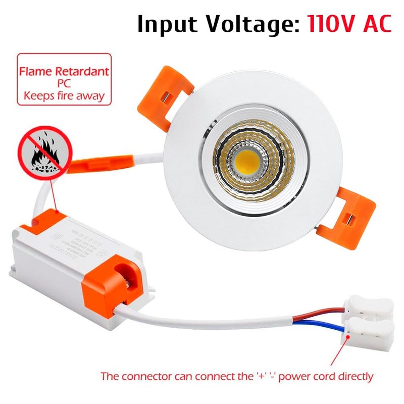 LightingWill 2inch LED Dimmable Downlight, 3W COB Recessed Ceiling Light, Warm White 3000K-3500K, CRI80, 25W 220LM Halogen Bulbs Equivalent, White (10 Pack) - Image 4